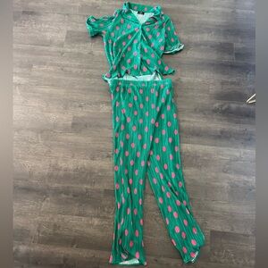 DRESSED IN LALA Green & Pink Polka Dot Wide-Leg Jumpsuit
